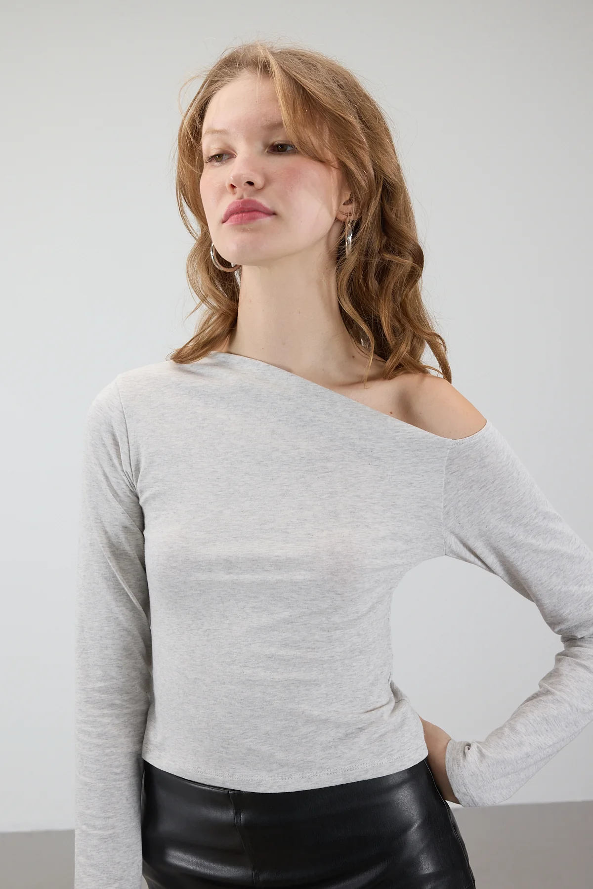 Asymmetrical Collar Long Sleeve Blouse - Image 13