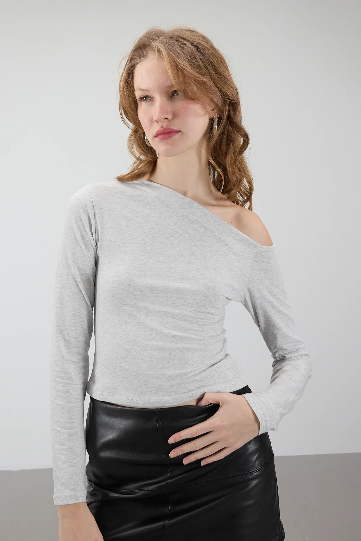 Asymmetrical Collar Long Sleeve Blouse - Image 16