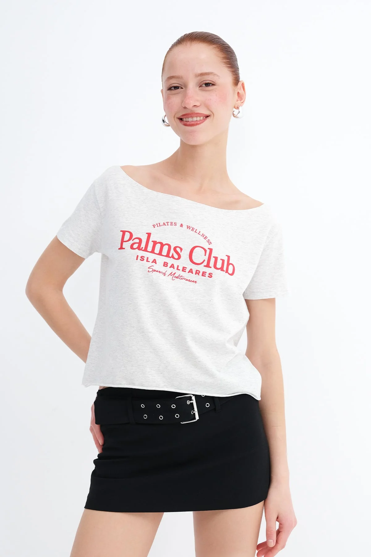 Boat Neck Slogan Printed T-shirt - Image 4