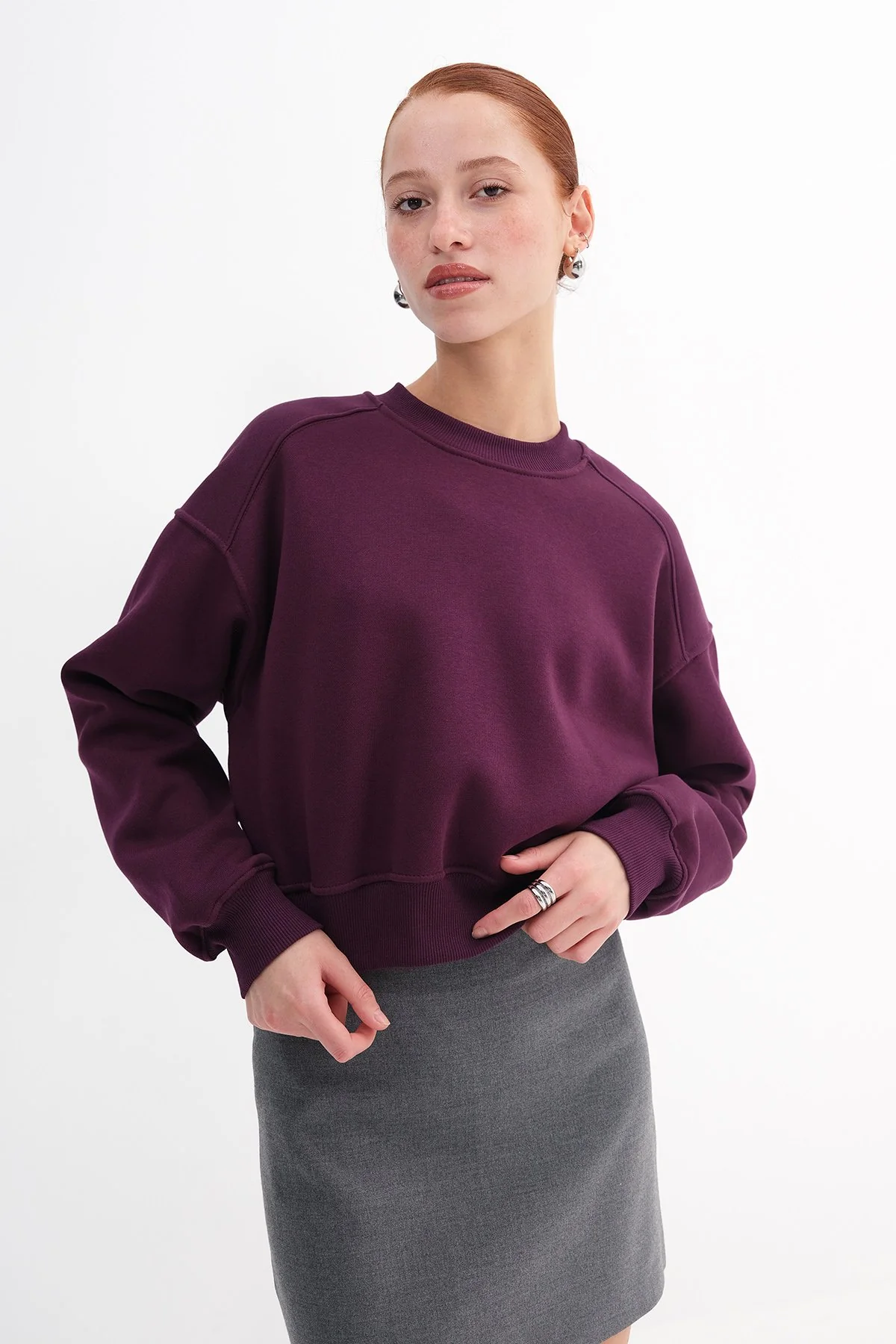 Brushed Crew Neck Basic Sweatshirt