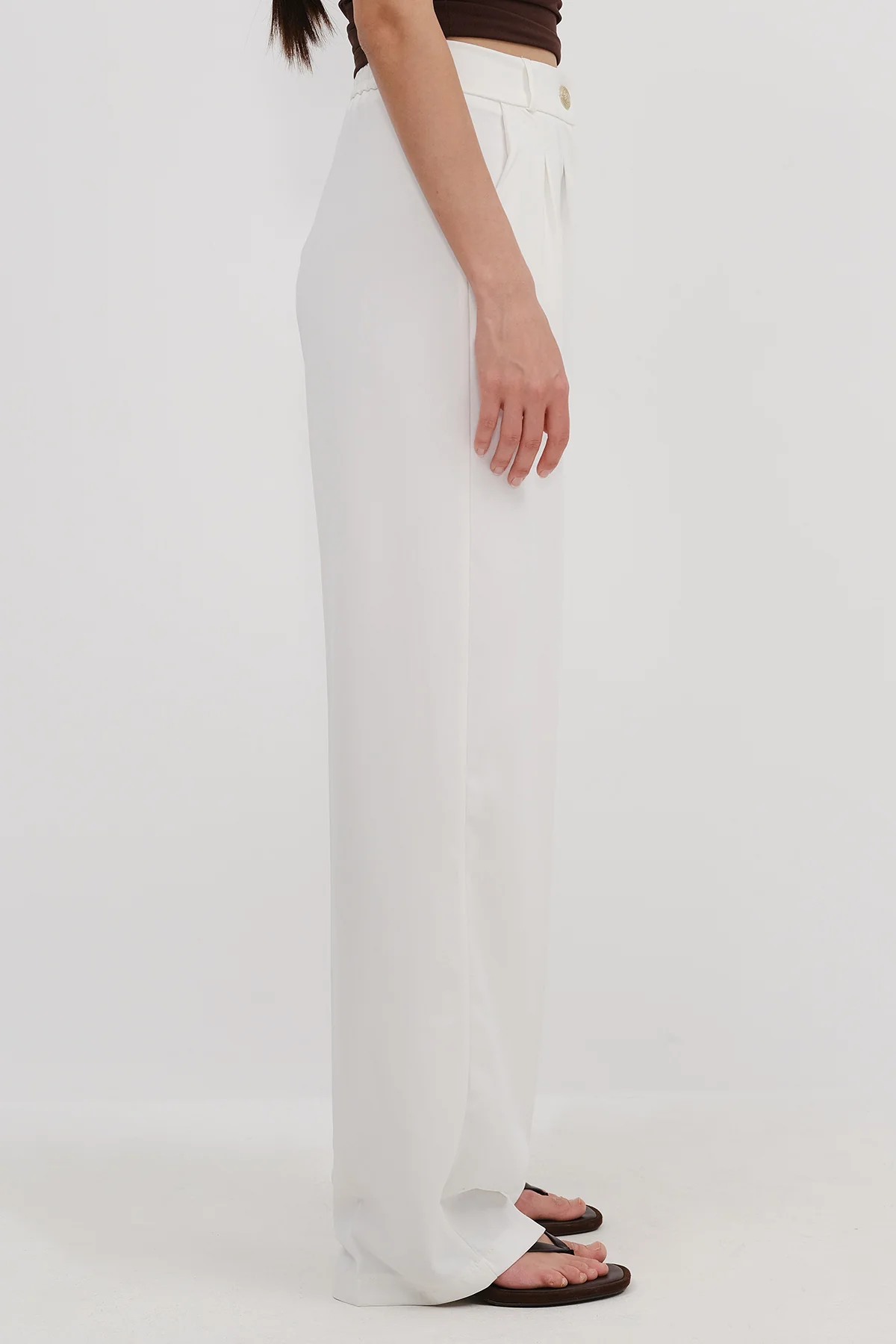 Buttoned Wide Leg Trousers - Image 11
