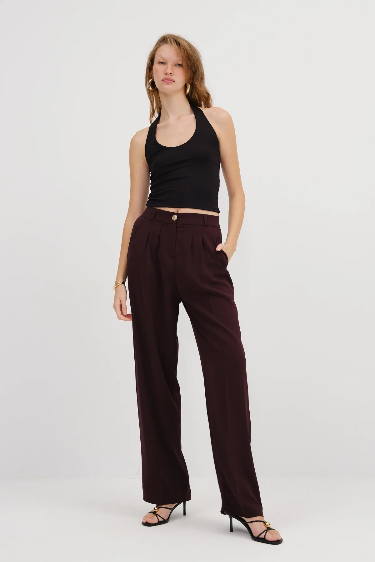 Buttoned Wide Leg Trousers - Image 13