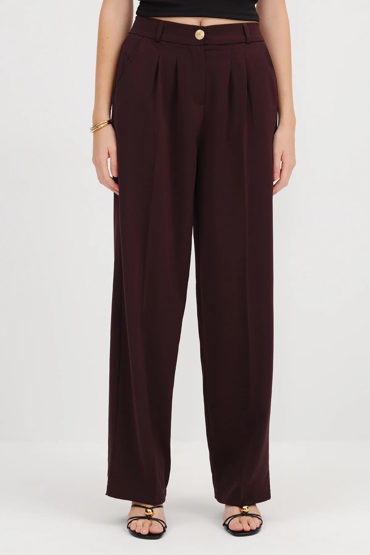 Buttoned Wide Leg Trousers - Image 17