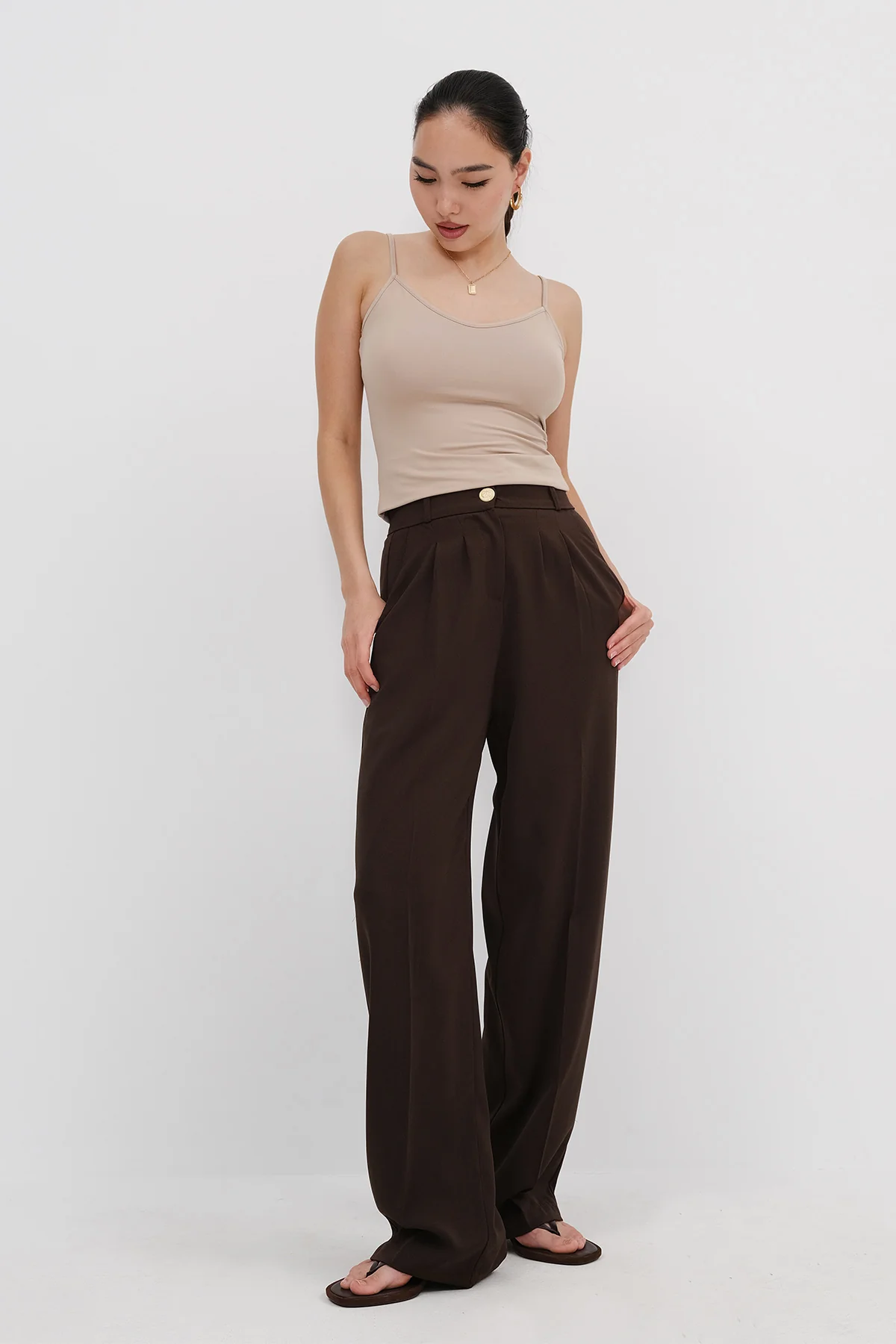 Buttoned Wide Leg Trousers - Image 19