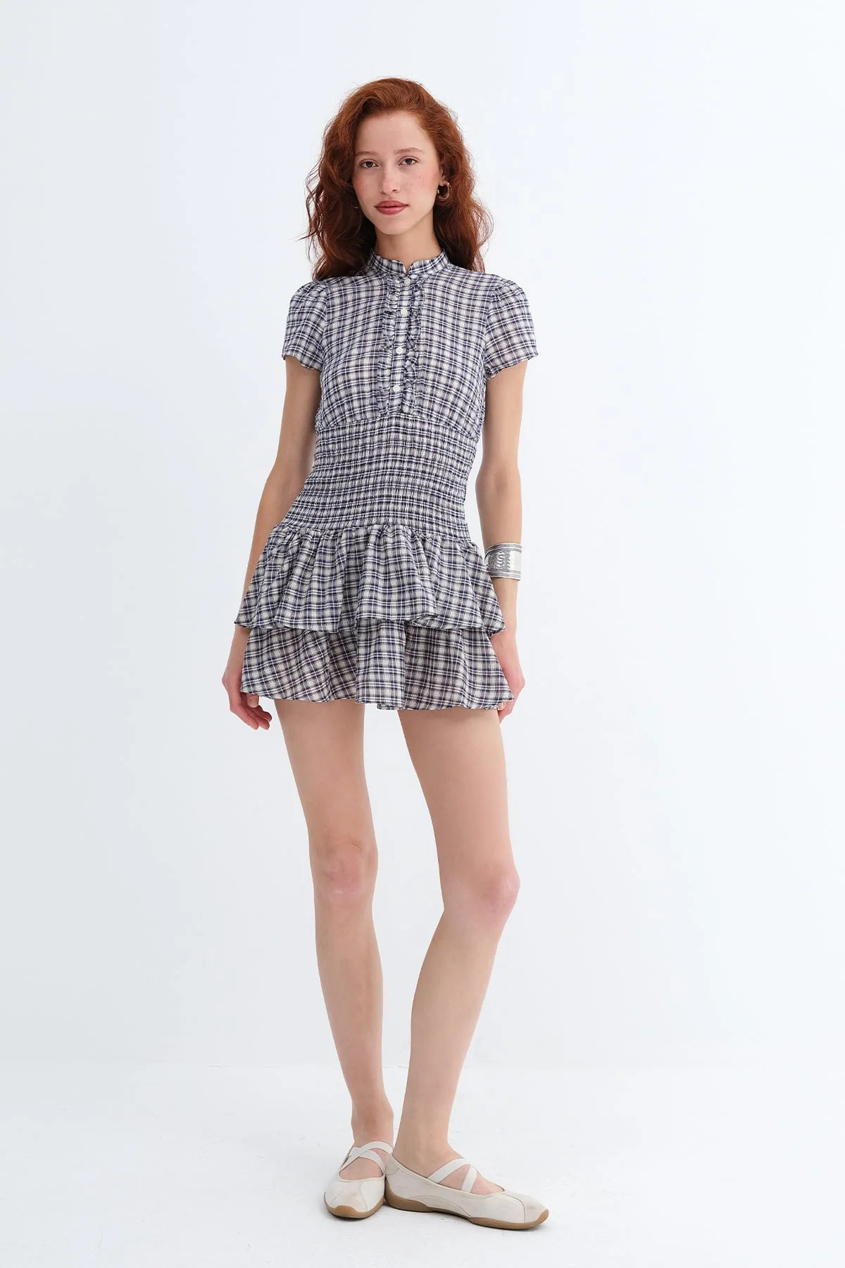 Checked Ruffled Mini Dress - Image 3
