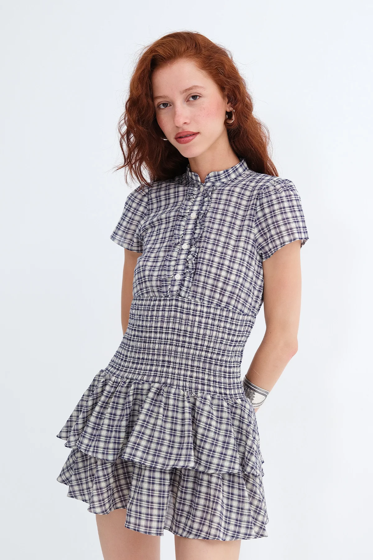 Checked Ruffled Mini Dress - Image 4