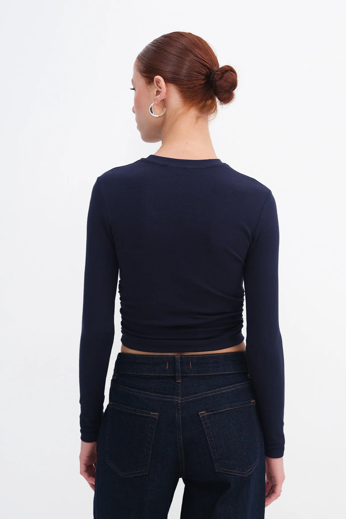 Crew Neck Basic Blouse with Gathered Sides - Image 27