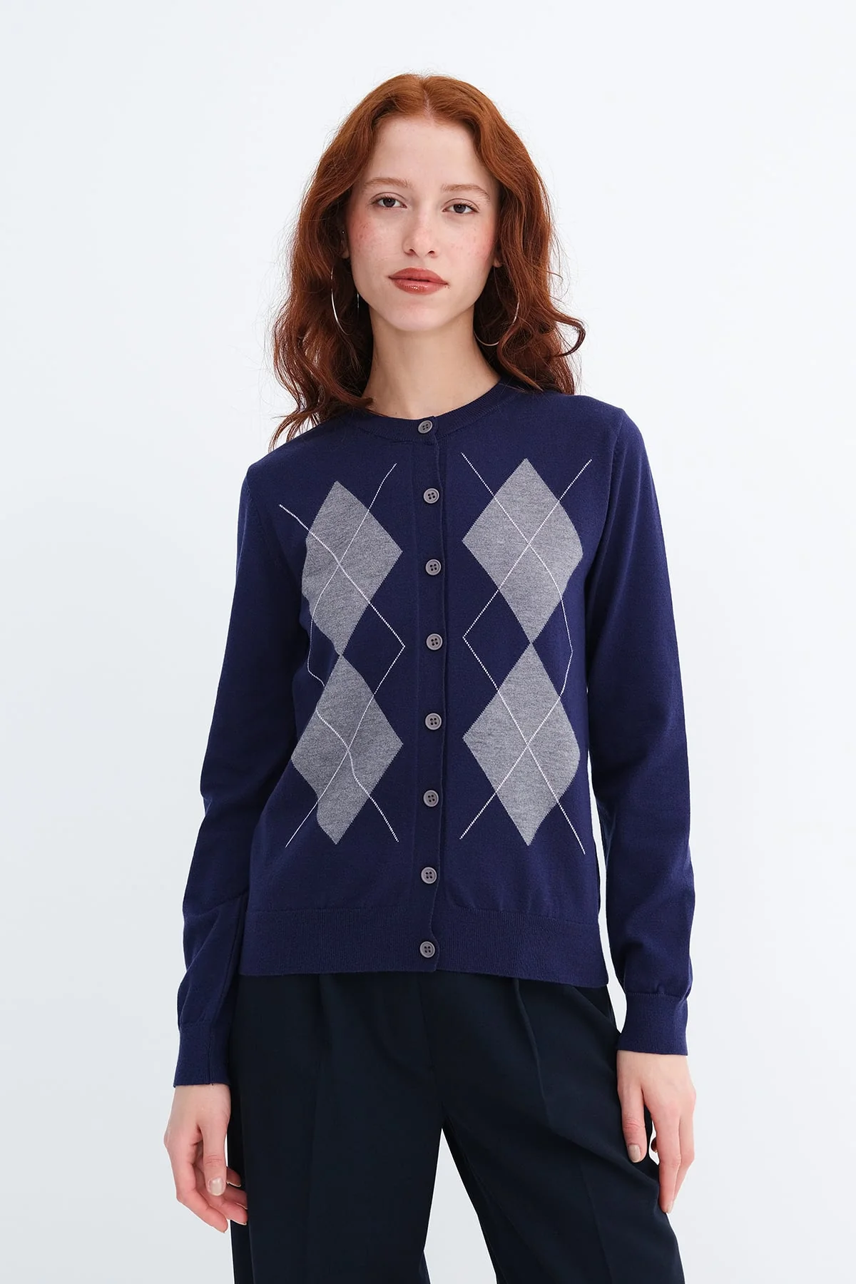 Diamond Pattern Knit Cardigan - Image 3