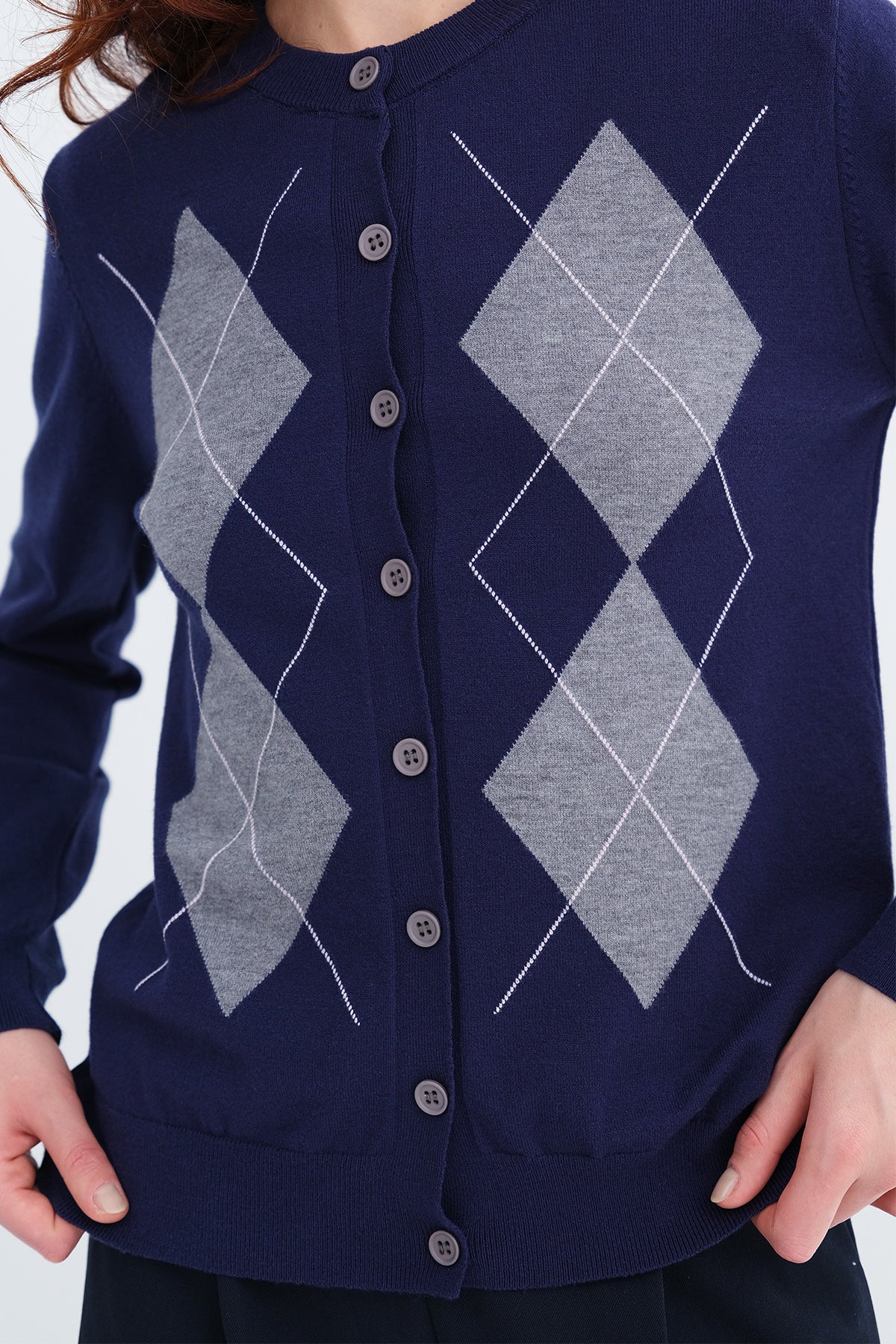 Diamond Pattern Knit Cardigan - Image 5