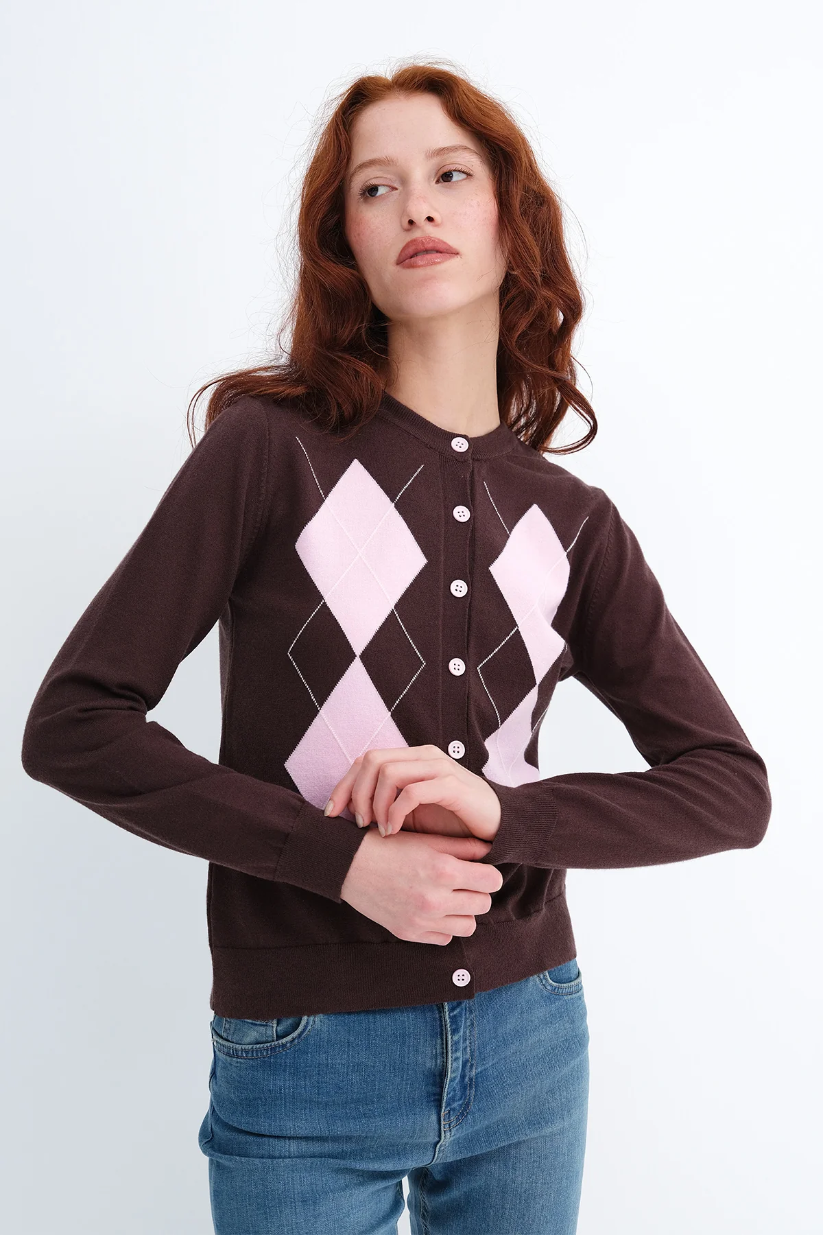 Diamond Pattern Knit Cardigan - Image 6