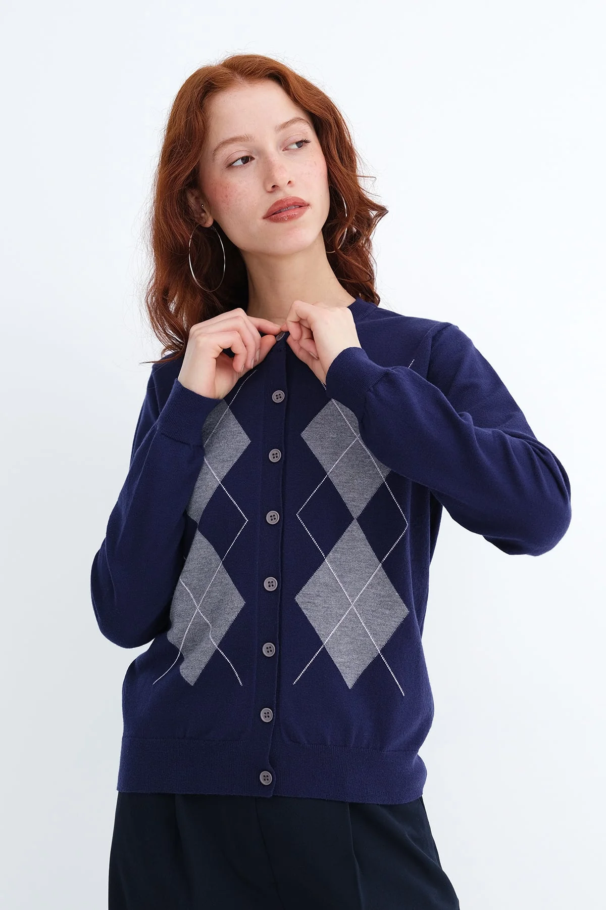 Diamond Pattern Knit Cardigan - Image 7