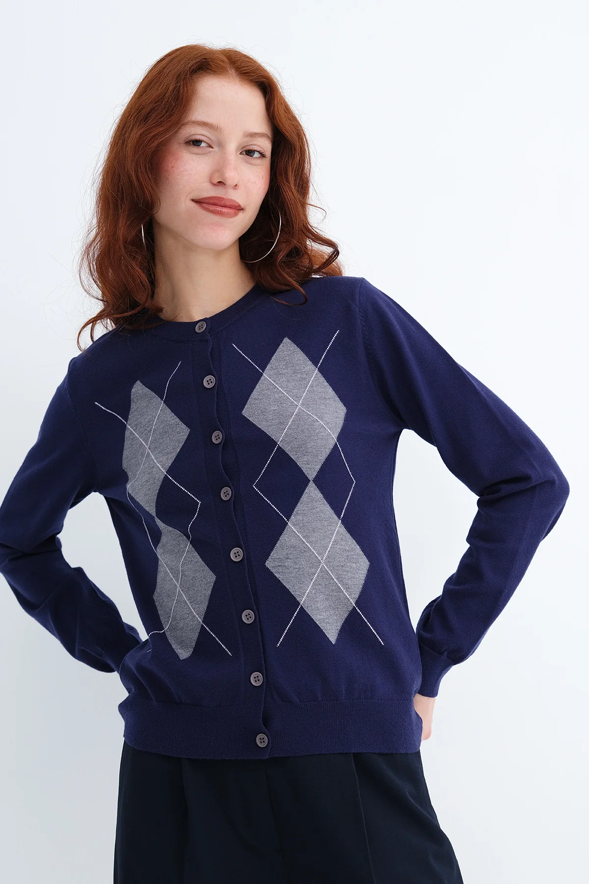 Diamond Pattern Knit Cardigan - Image 9