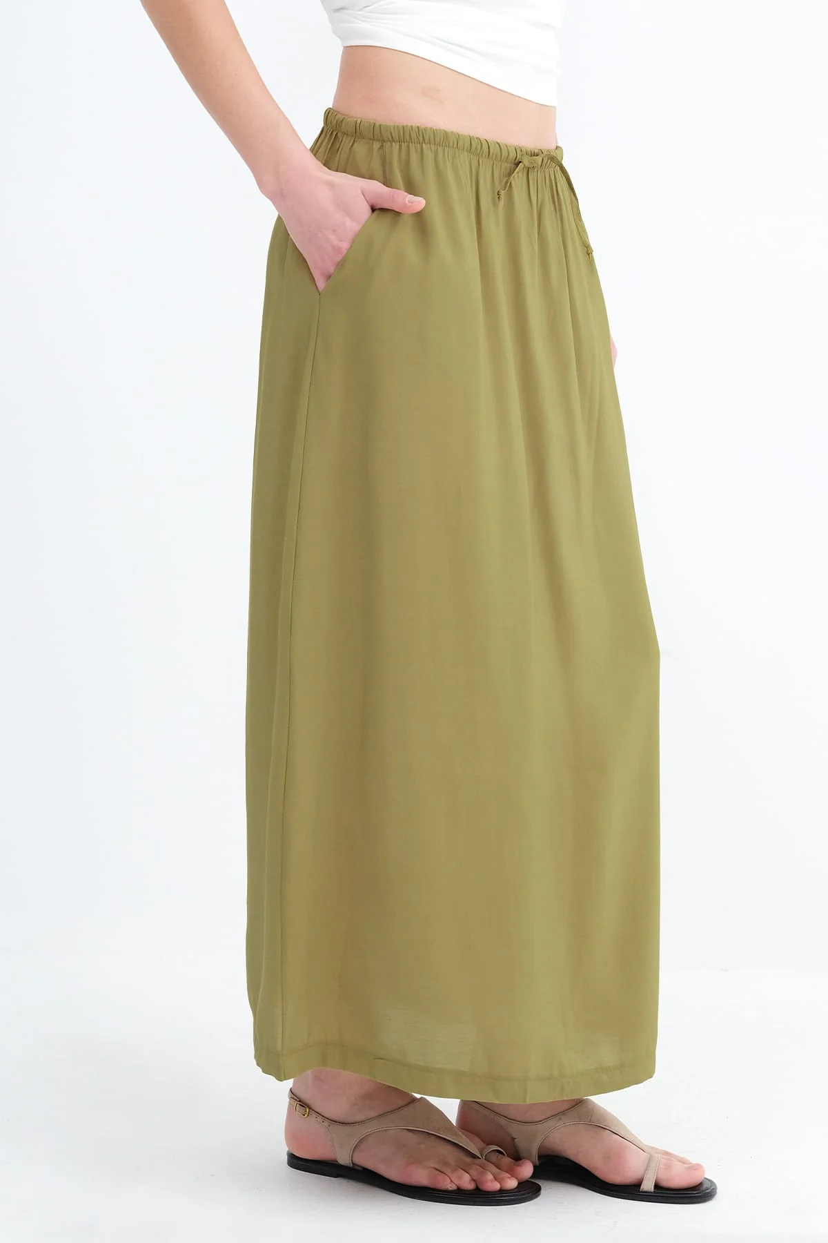 Elastic Waist Long Skirt - Image 14