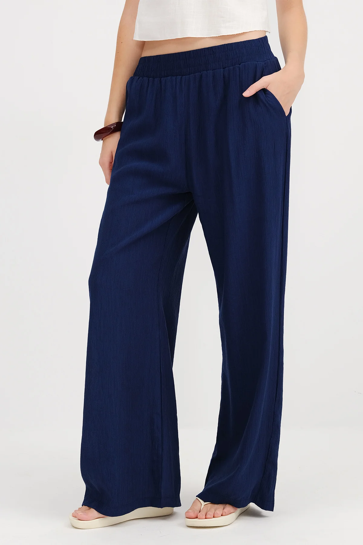 Elastic Waist Wide Leg Trousers - Image 8