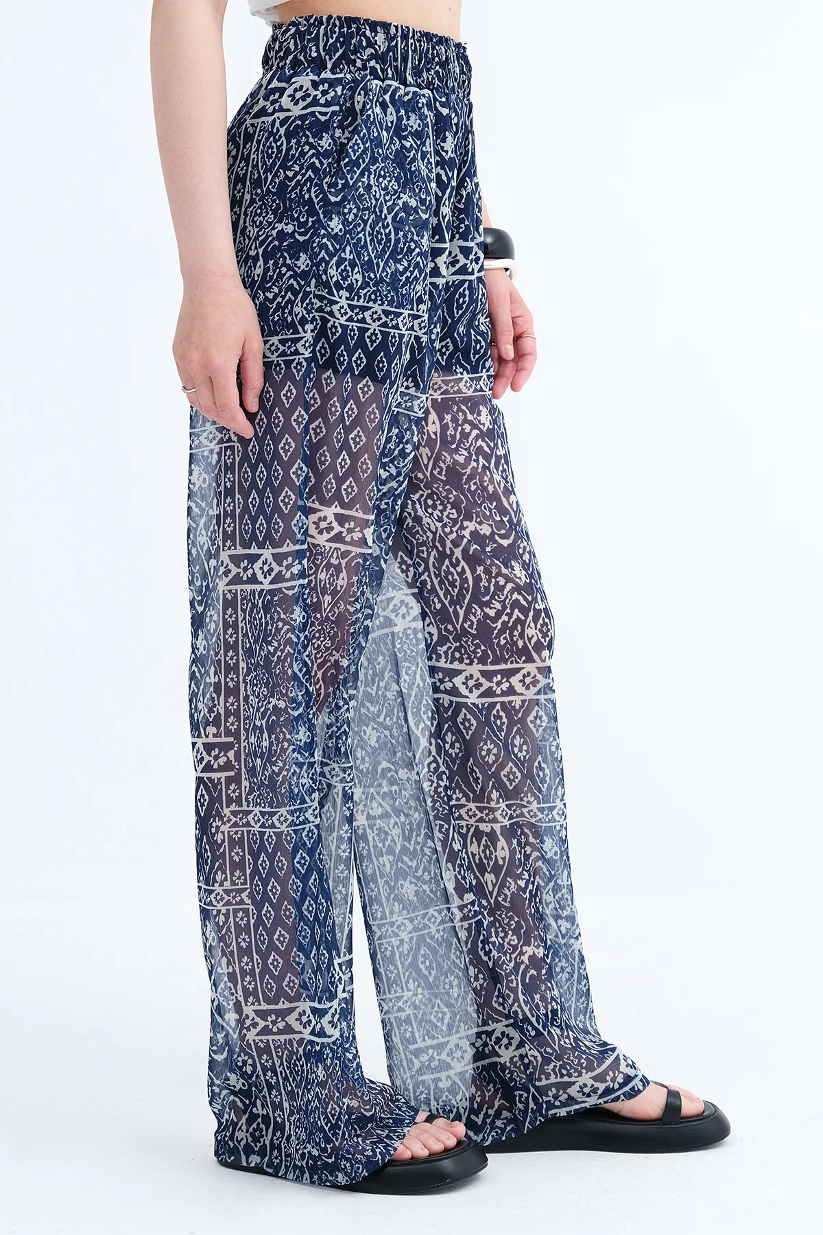 Patterned Wide Leg Trousers - Image 6
