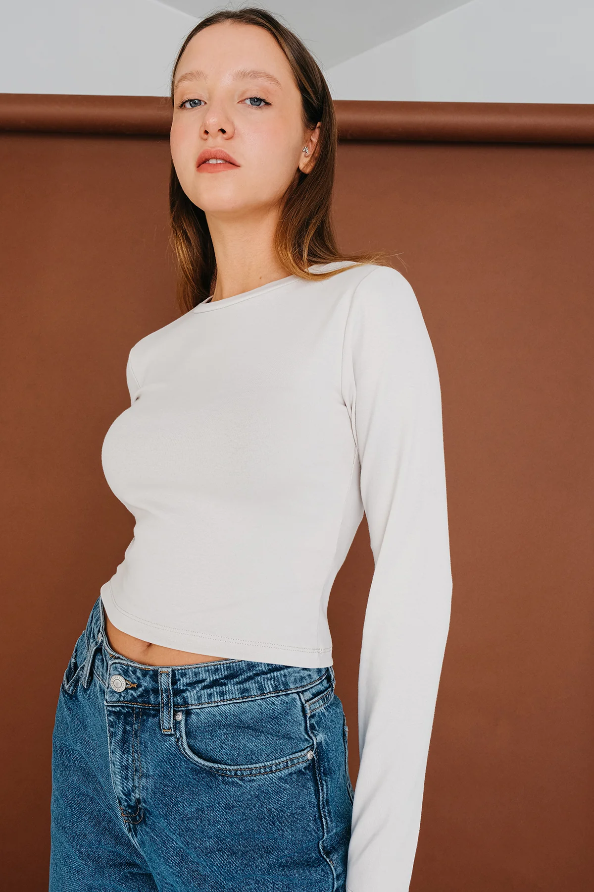 Round Neck Basic Crop Blouse - Image 45