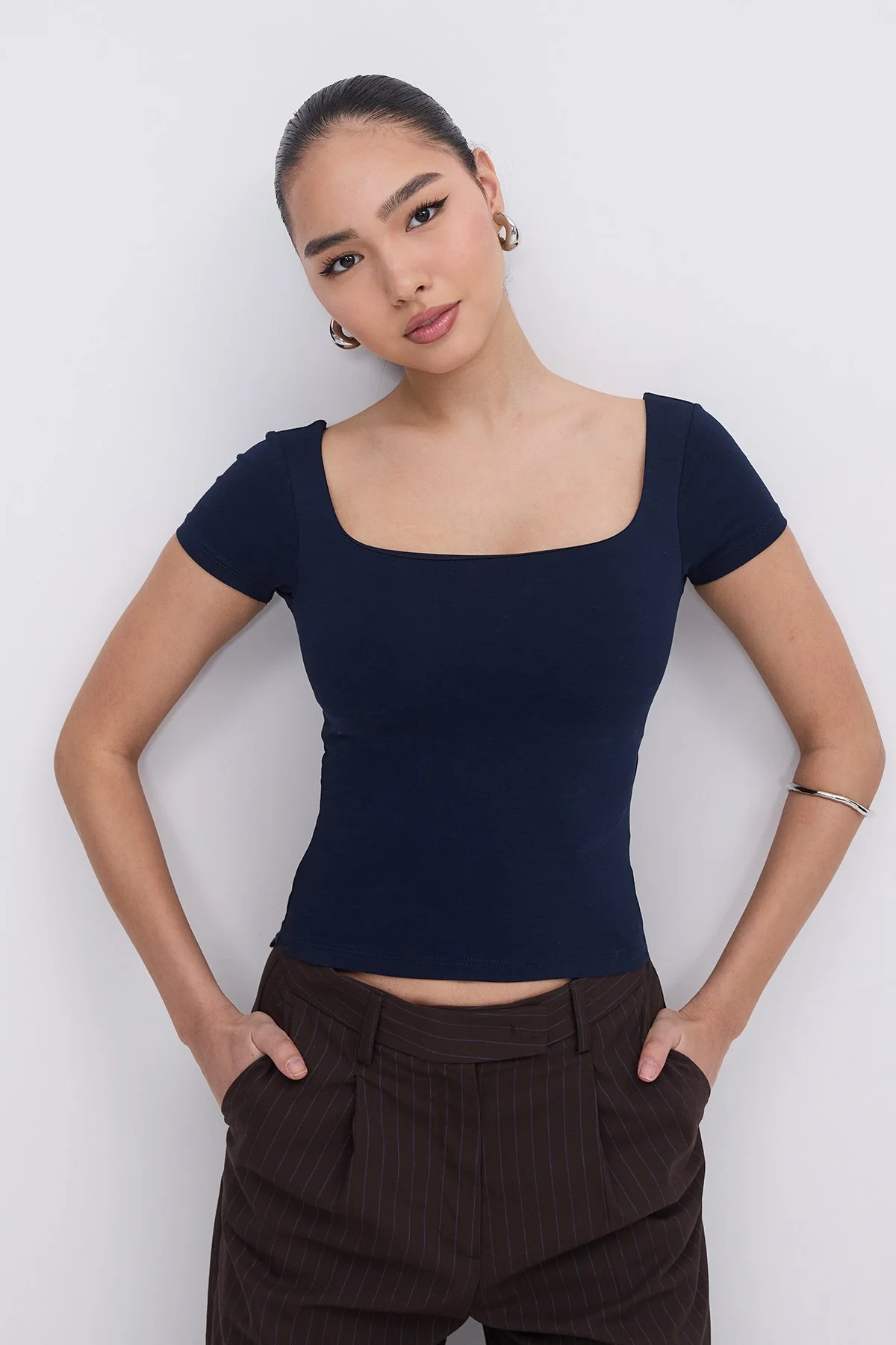 Square Neck Short Sleeve Blouse - Image 25