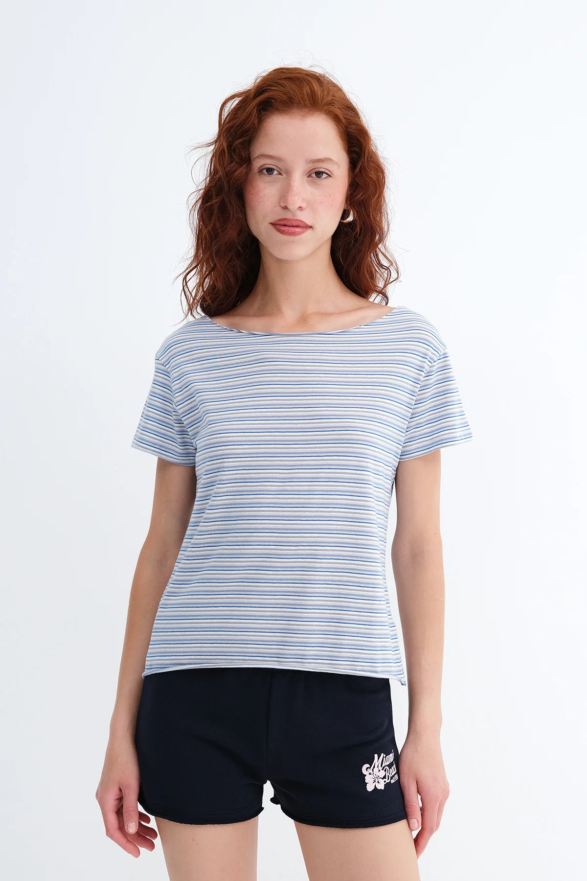 Striped Boat Neck T-Shirt - Image 3