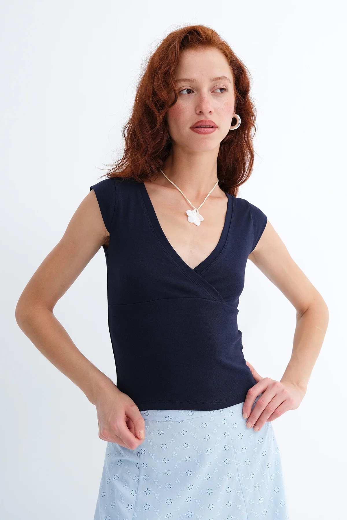 Surplice Neck Short Sleeve T-Shirt - Image 21