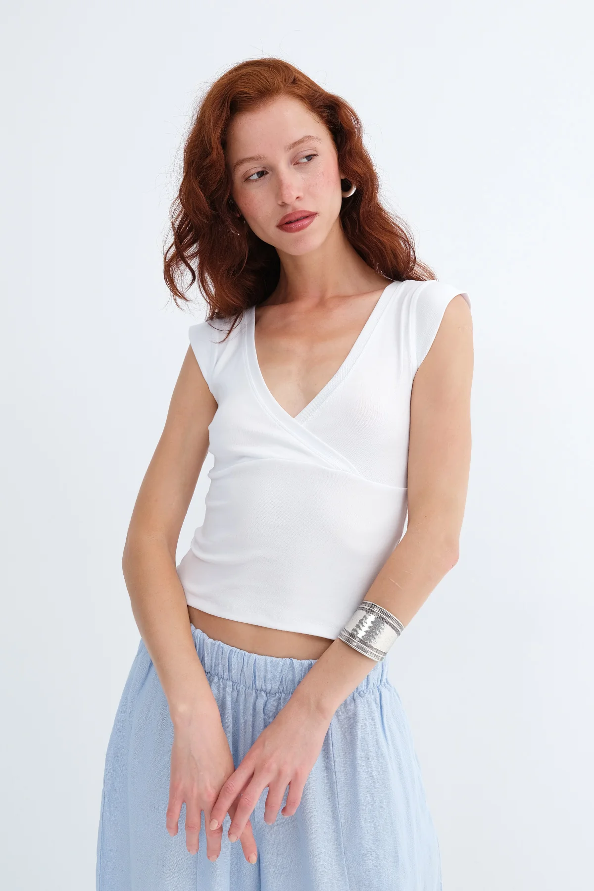 Surplice Neck Short Sleeve T-Shirt - Image 27