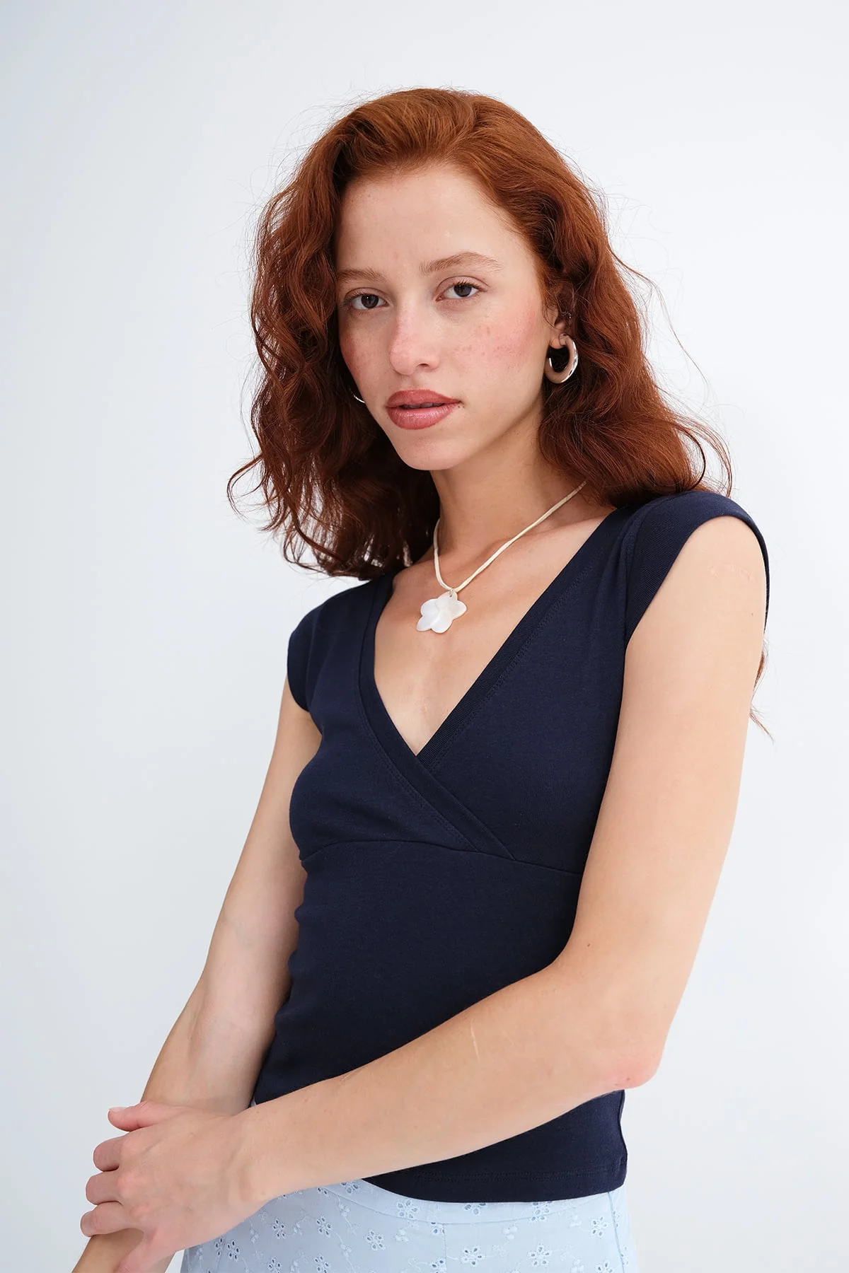 Surplice Neck Short Sleeve T-Shirt - Image 4