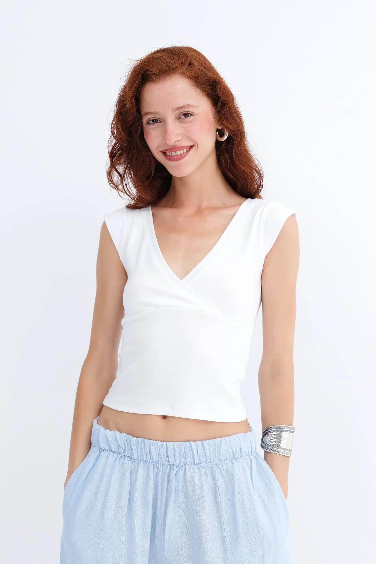 Surplice Neck Short Sleeve T-Shirt - Image 8