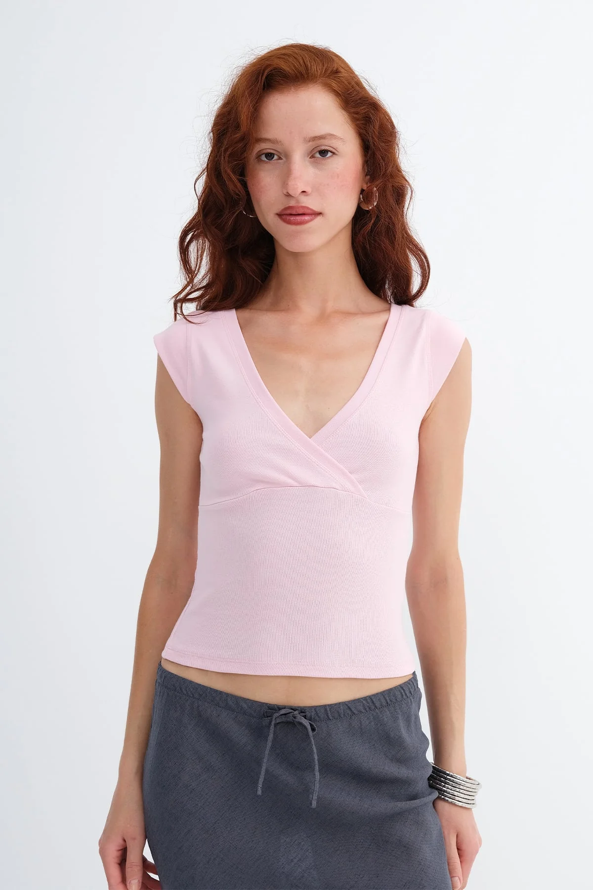 Surplice Neck Short Sleeve T-Shirt - Image 9