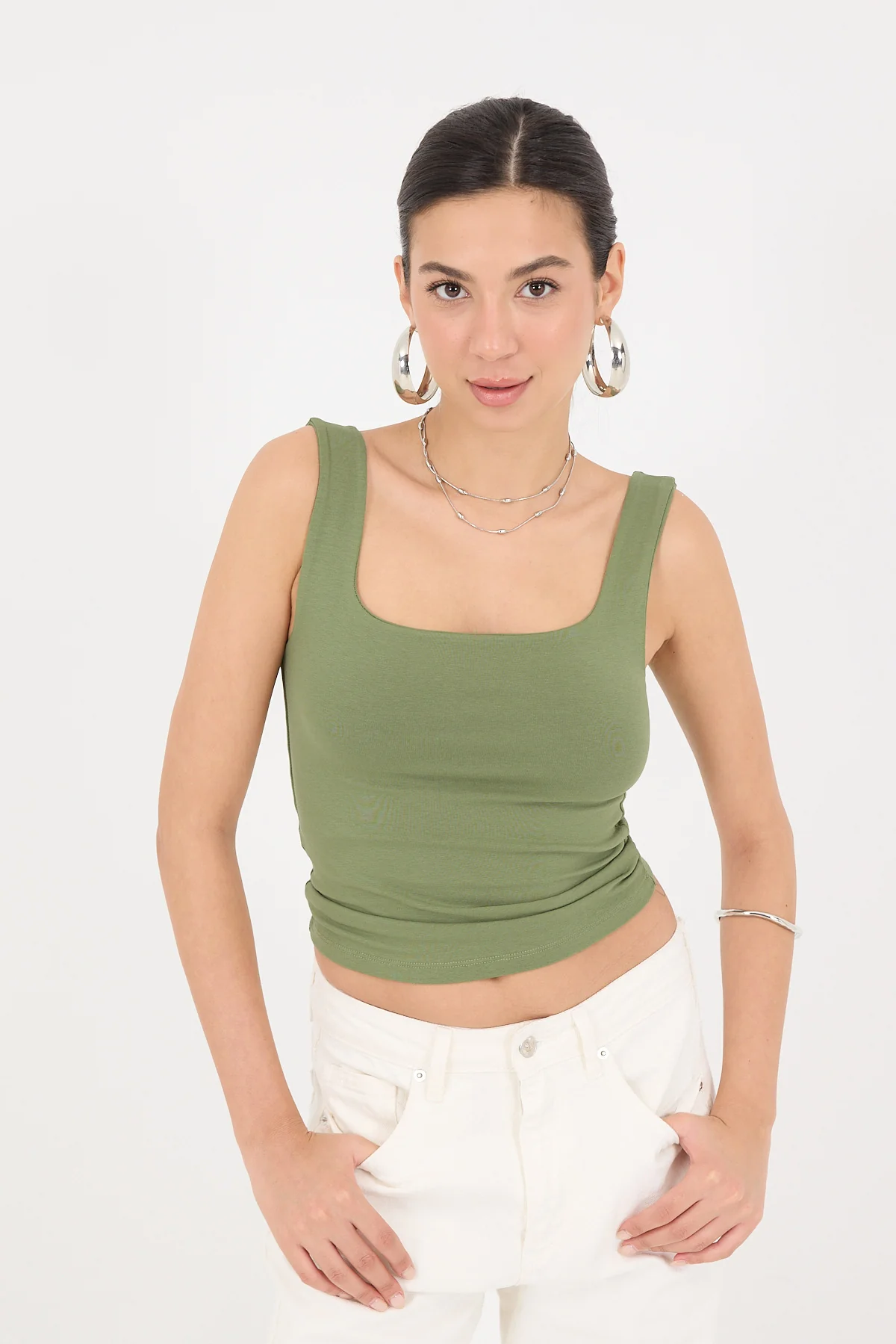 Wide-Strap Square Neck Tank Top - Image 59
